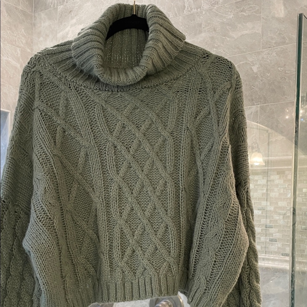 Cozy Cable Knit Turtleneck Sweater - Green Altar’d State